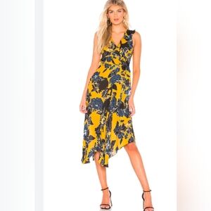 Parker Loreena Sleeveless Floral print‎ Midi Dress in yellow